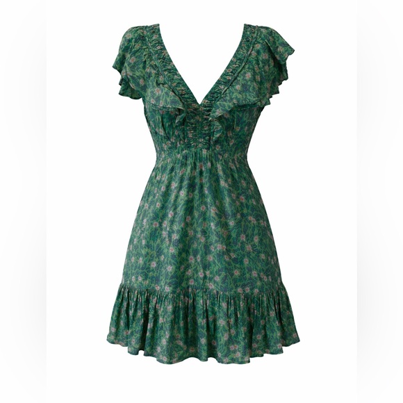 Roller Rabbit Green Floral Ruffle V-Neck Mini Dress - Picture 2 of 4